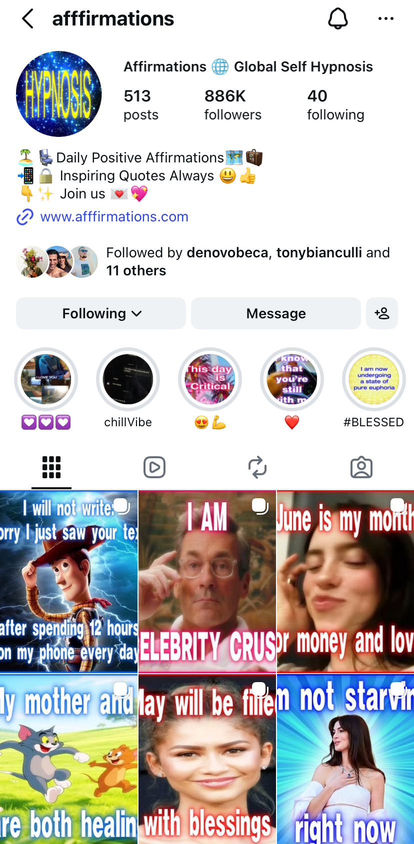 Affirmations Instagram profile