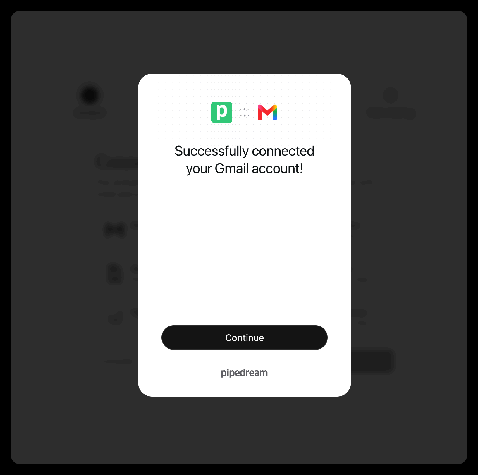 Gmail connected success screen