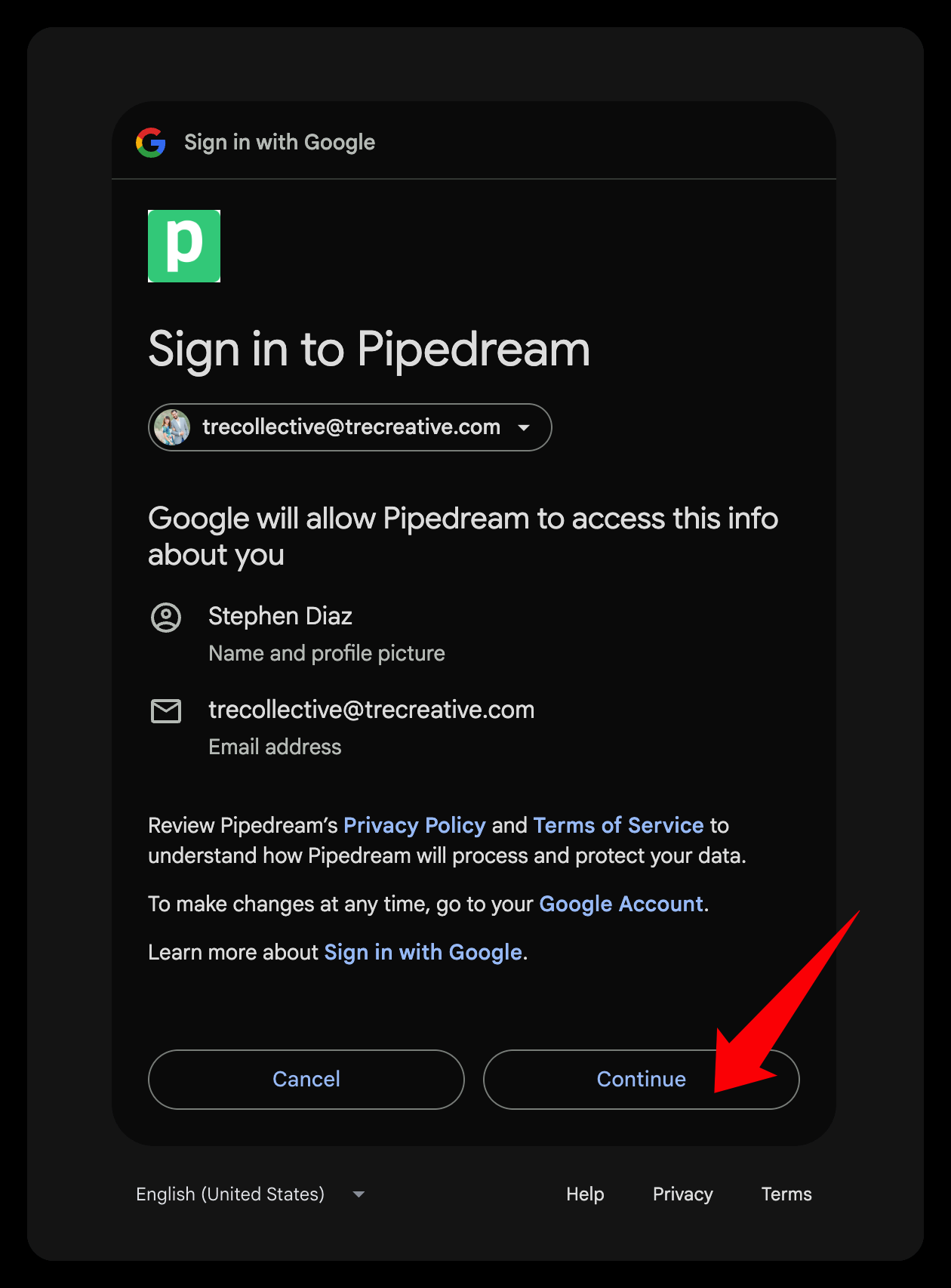 Google sign-in screen