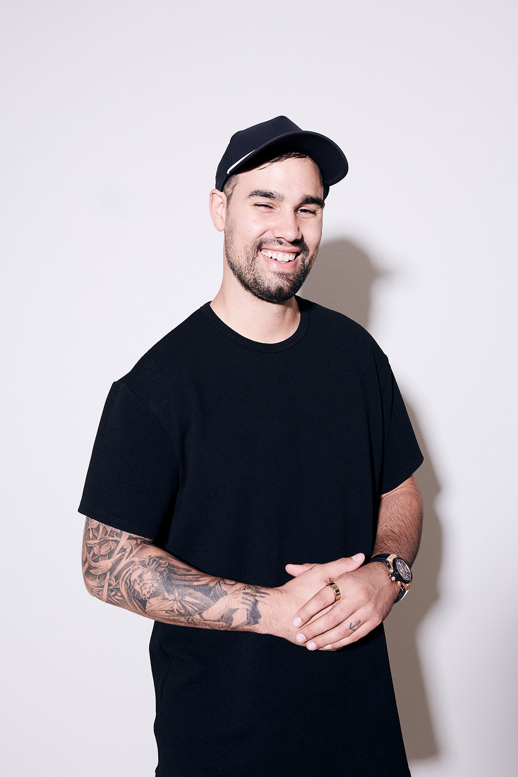 A casual photo on a plain white background