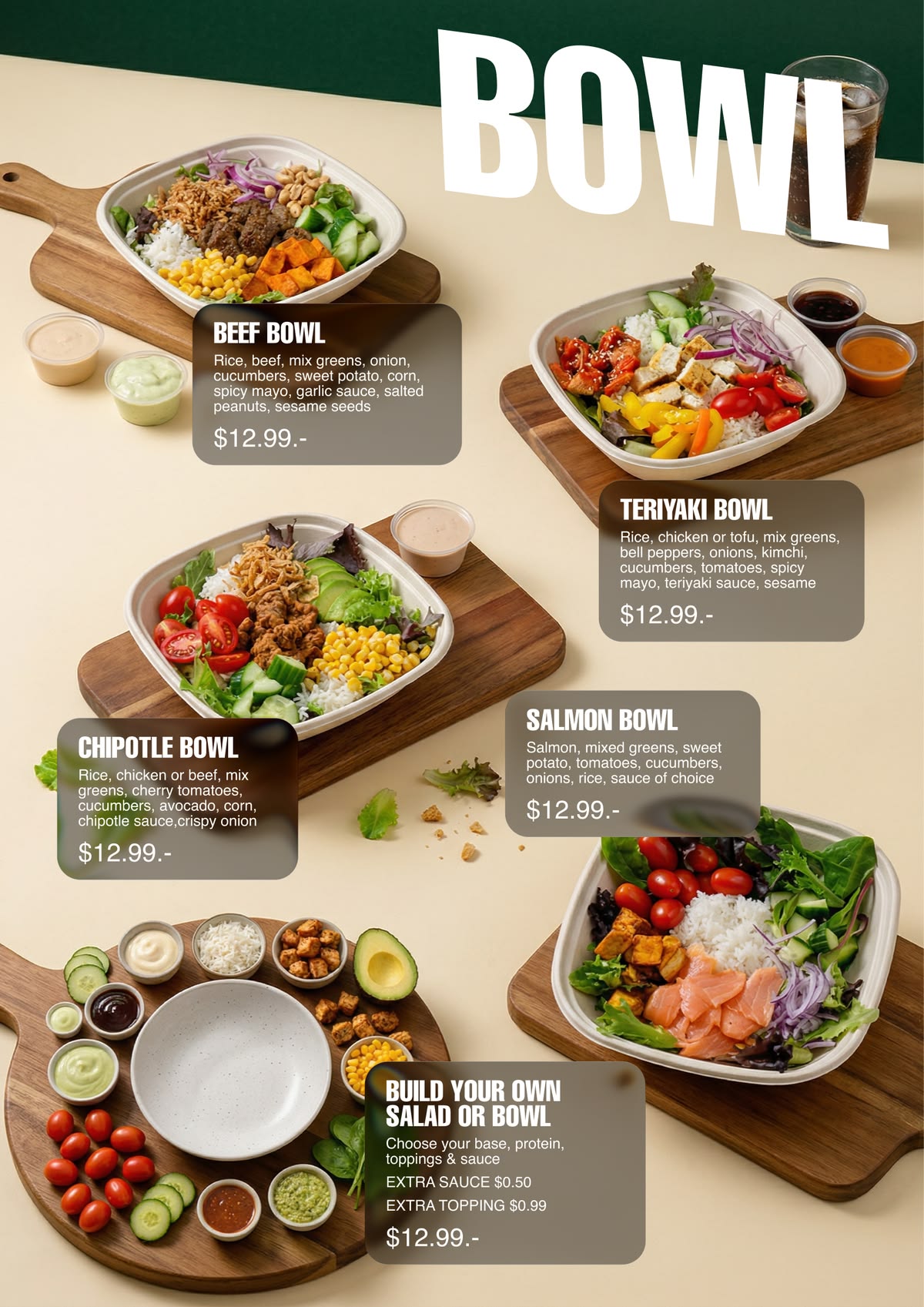 Photo of a restaurant bowl menu