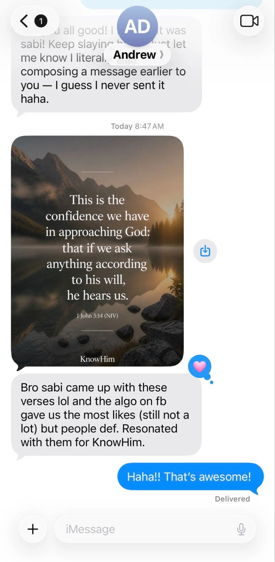 A real text from a Sabi user