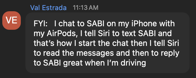 A real text from a Sabi user