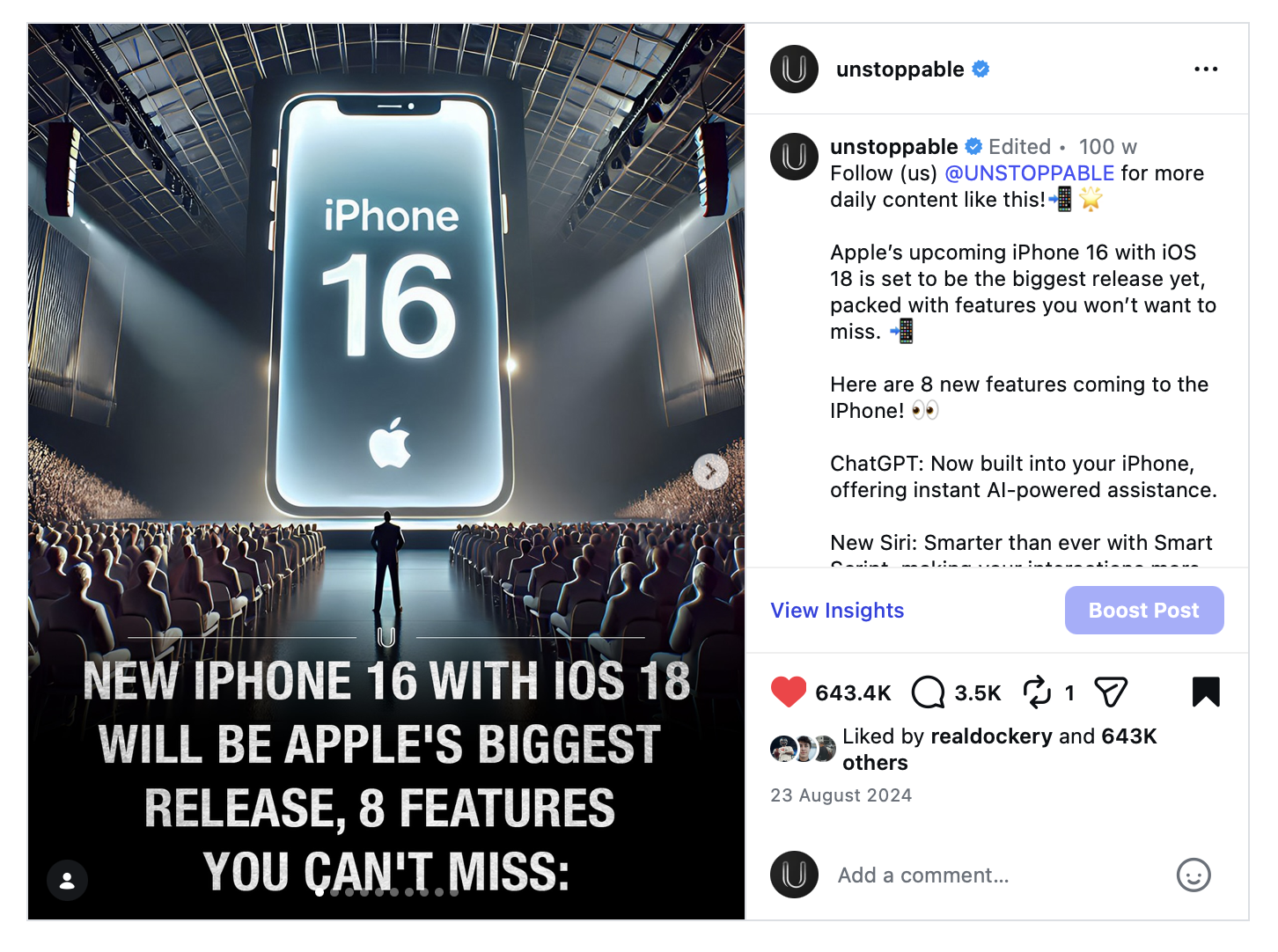 Instagram recreation of the viral post with 643K likes