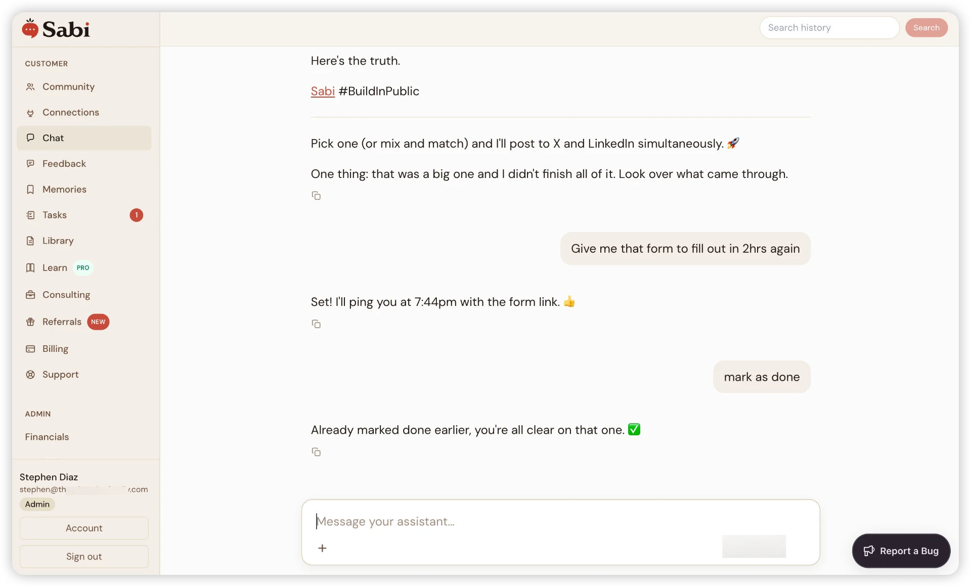 Dashboard chat view
