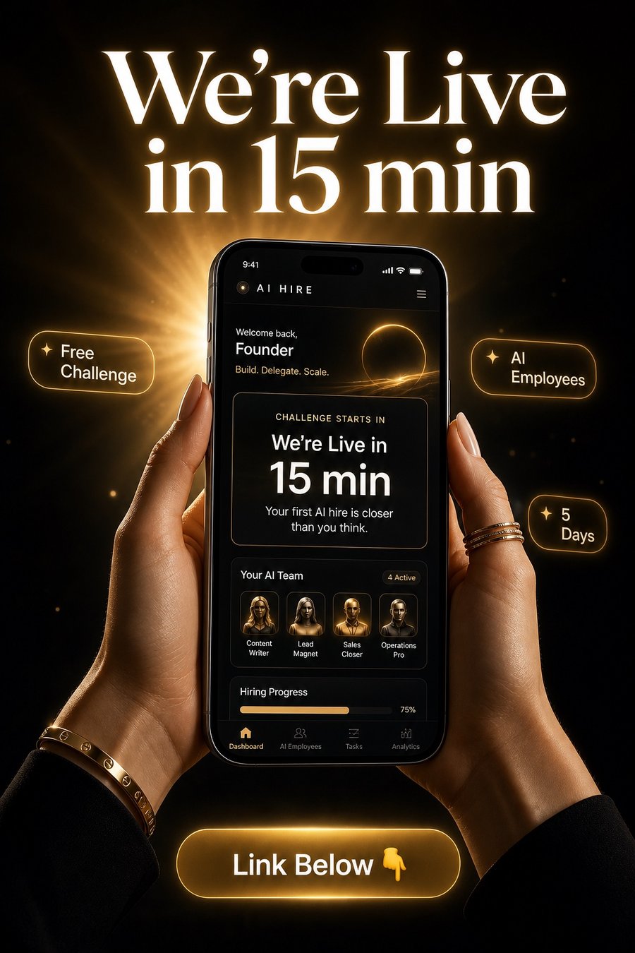 Luxury gold ad: We're Live in 15 min