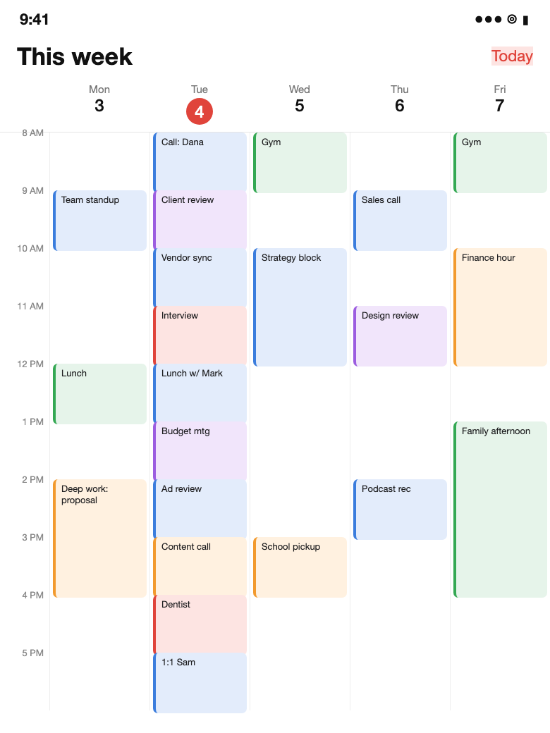 A screenshot of an overloaded week