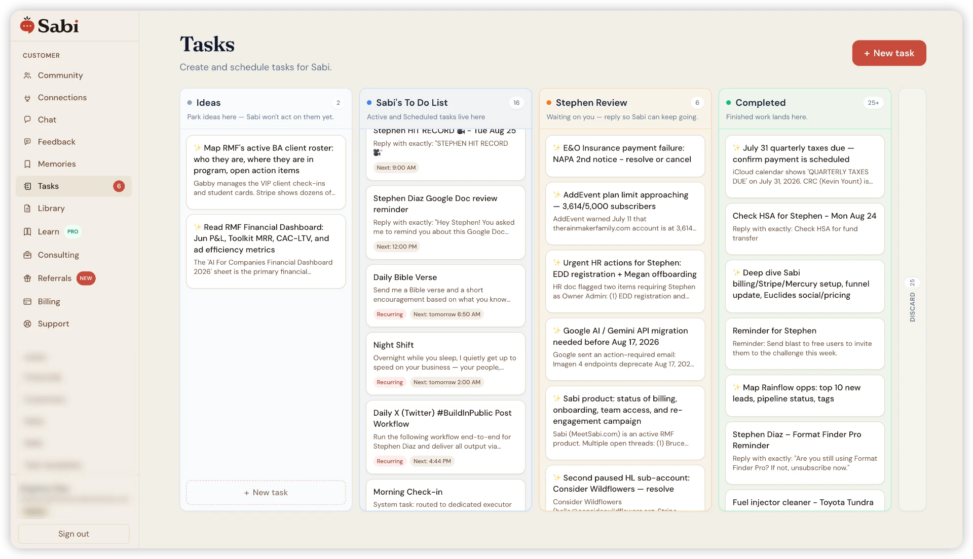 A live task board