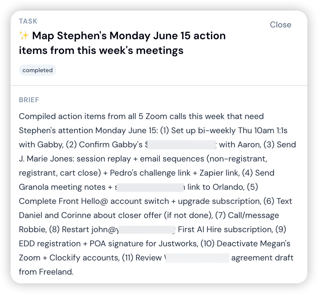 Task detail: action items from meetings