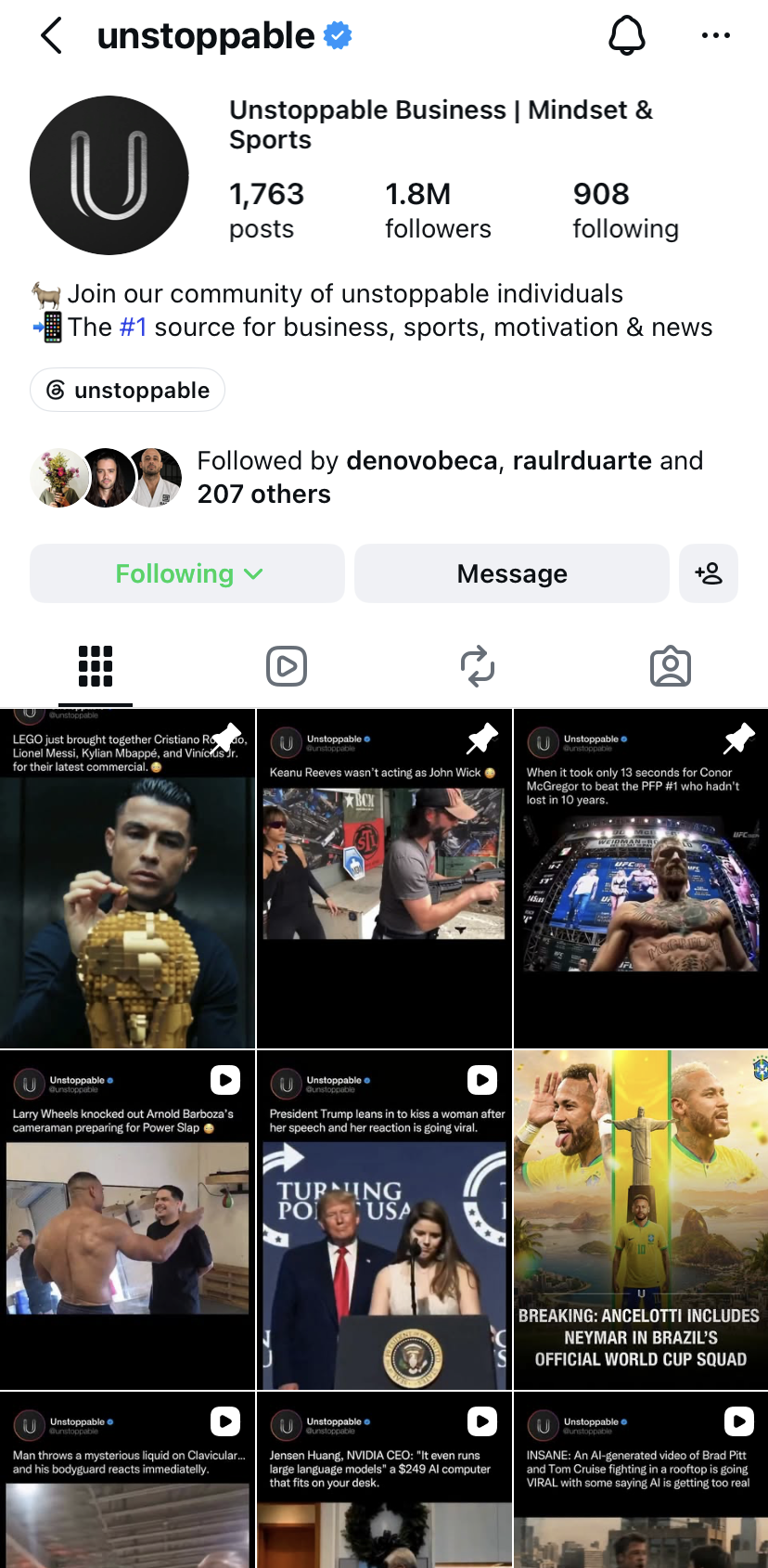 Unstoppable Instagram profile