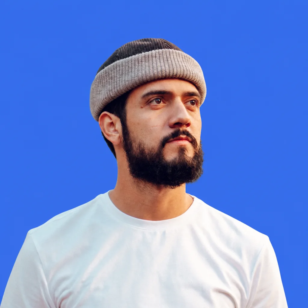 Finished professional headshot on a clean blue background