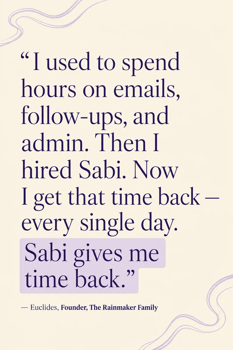 Recreated quote graphic reading Sabi gives me time back